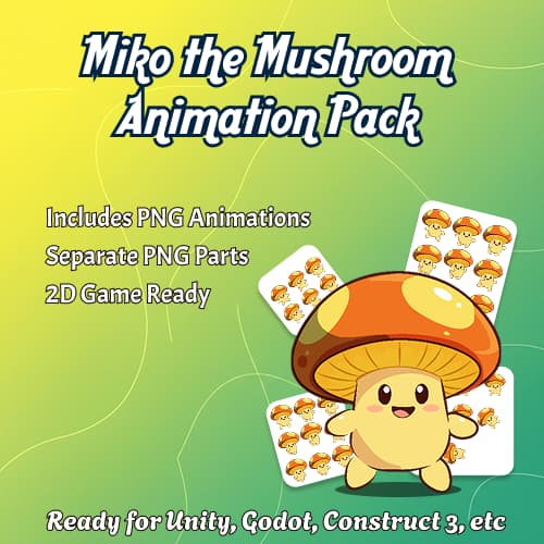 Miko the Mushroom Animation Pack: Cute 2D Platformer Hero