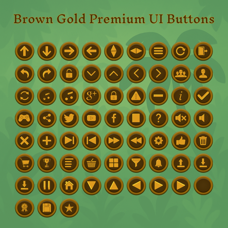 Free Brown Gold Premium UI Buttons (60+ 2D Game Icons)