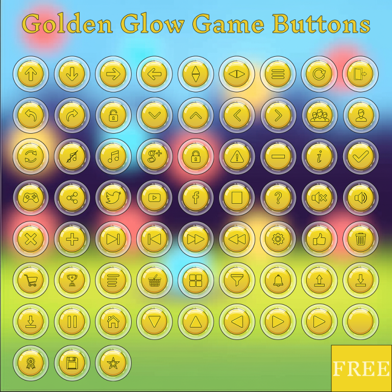 Free Golden Glow Game Buttons UI Pack (70+ Glossy 2D Icons)