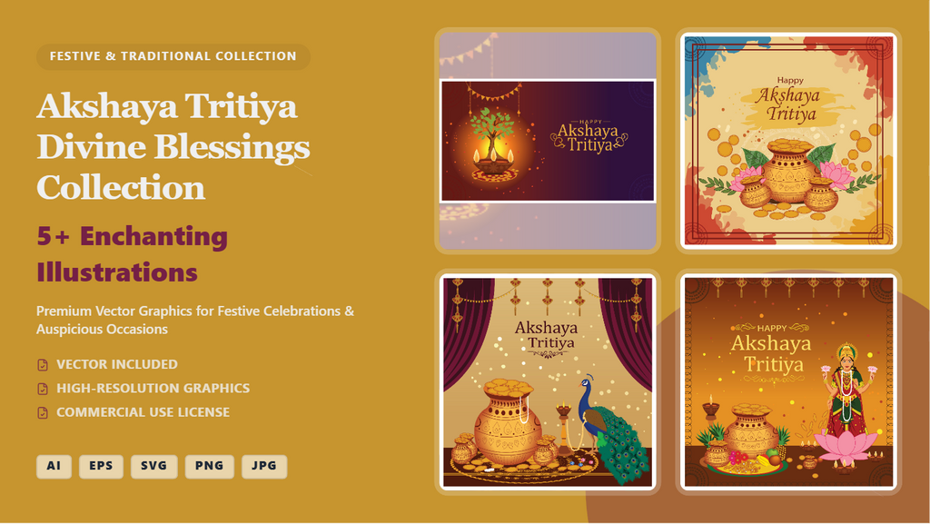 Akshaya Tritiya Social Media Banners – Divine Blessings Festive Vector Illustrations