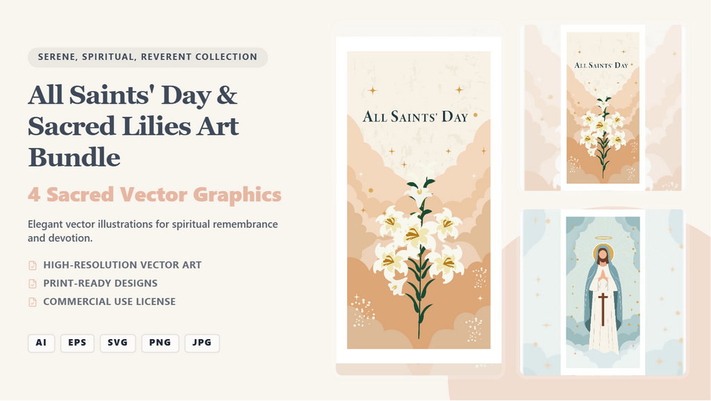 Serene All Saints' Day & Sacred Lilies Social Media Banners – Vector Art Bundle