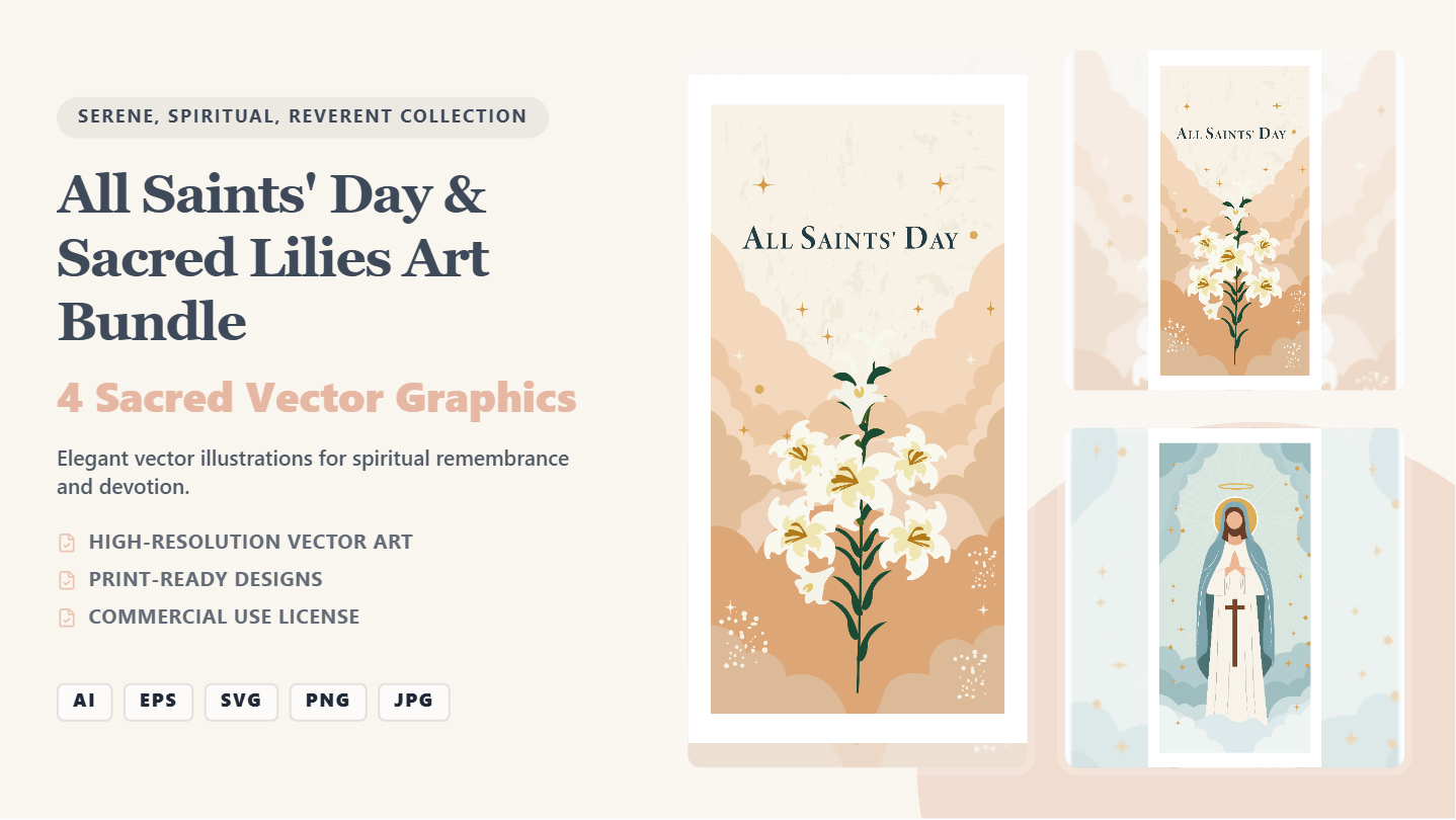 Serene All Saints' Day & Sacred Lilies Social Media Banners – Vector Art Bundle