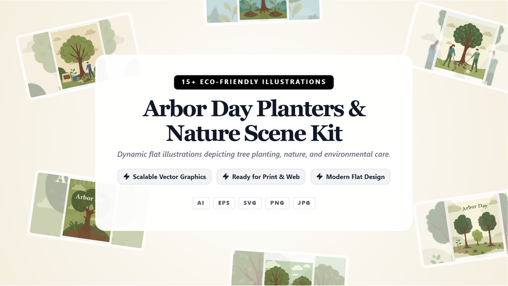 Arbor Day Planters & Nature Scene Social Media Banner Kit – Eco-Friendly Flat Illustrations