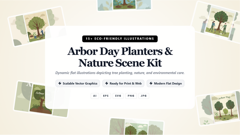 Arbor Day Planters & Nature Scene Social Media Banner Kit – Eco-Friendly Flat Illustrations