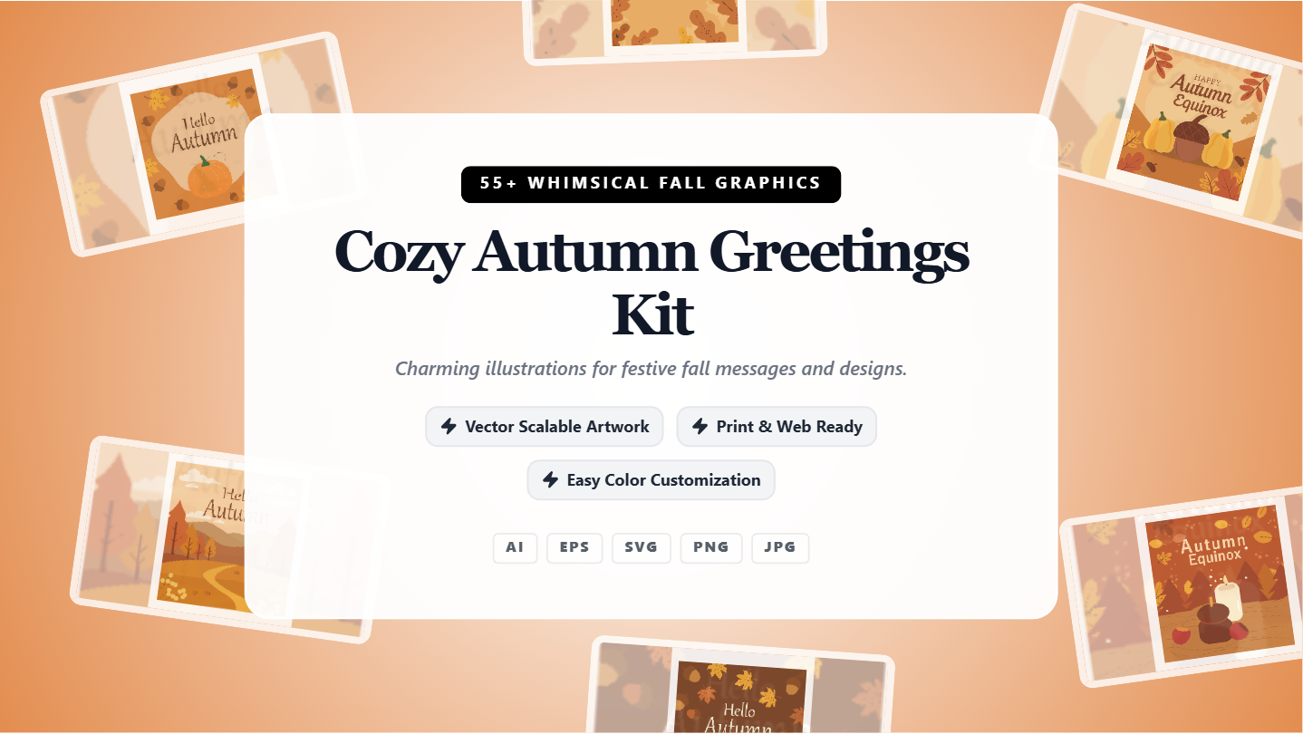 Cozy Autumn Social Media Graphics Kit – Whimsical Fall Vector Banners
