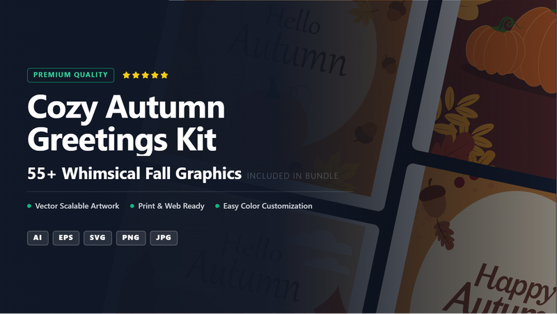 Cozy Autumn Social Media Graphics Kit – Whimsical Fall Vector Banners