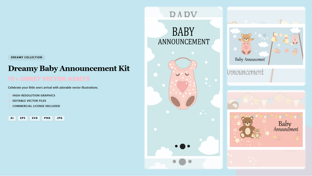 Dreamy Baby Announcement Social Media Banners – Premium Vector Kit