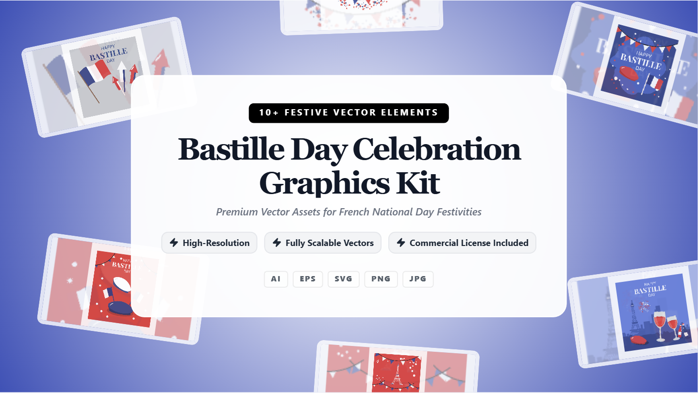 Bastille Day Celebration Social Media Banner Graphics Kit – Festive Vector Elements