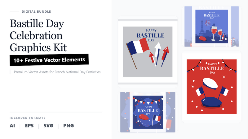 Bastille Day Celebration Social Media Banner Graphics Kit – Festive Vector Elements