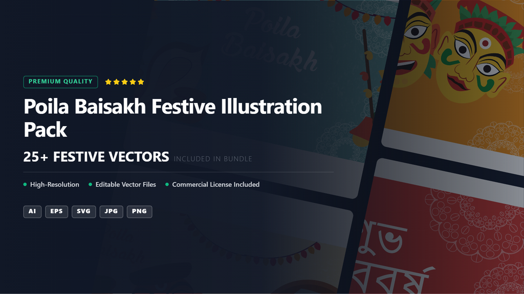 Poila Baisakh Festive Social Media Banners & Vector Illustrations Pack