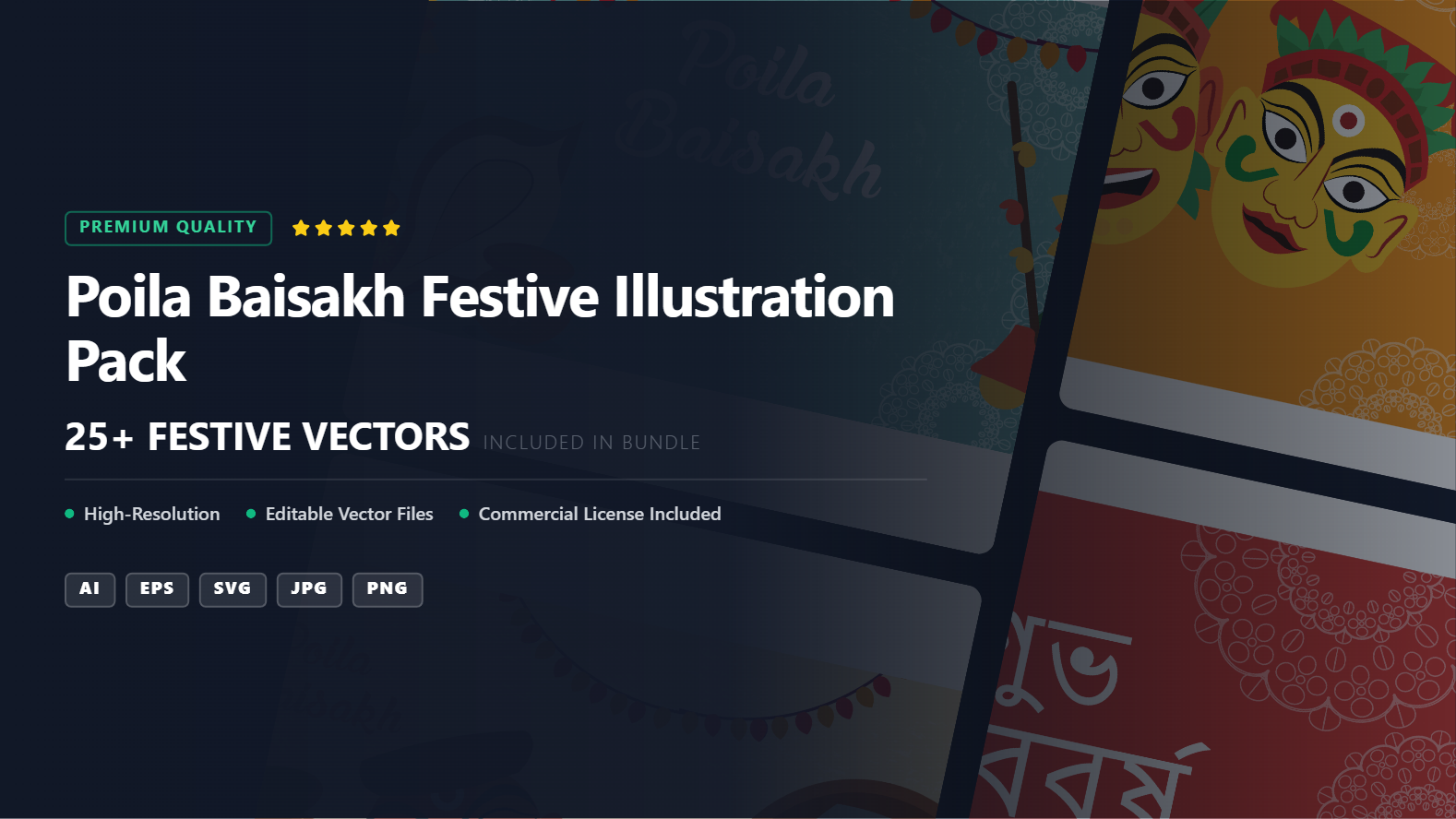Poila Baisakh Festive Social Media Banners & Vector Illustrations Pack