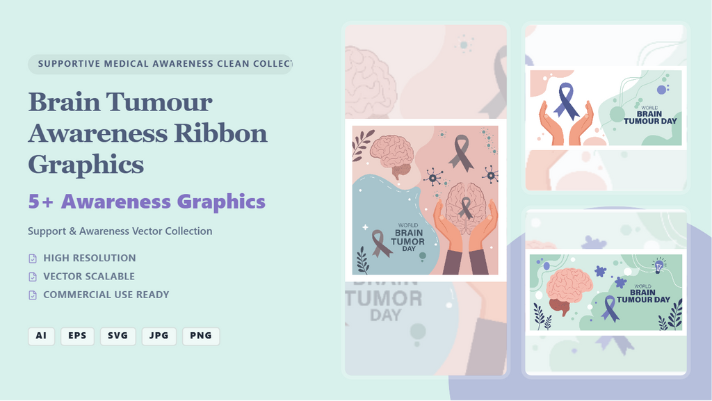 Brain Tumour Awareness Social Media Banner Pack – Vector Ribbon Graphics