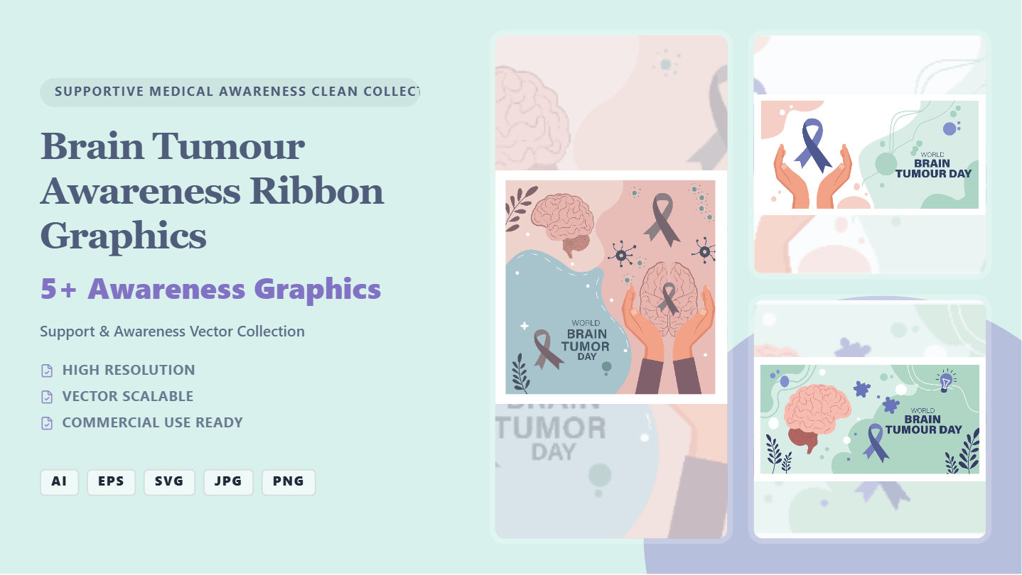 Brain Tumour Awareness Social Media Banner Pack – Vector Ribbon Graphics