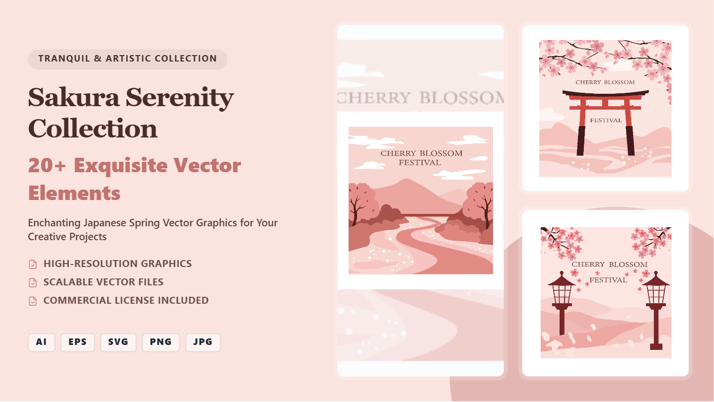 Sakura Serenity Japanese Spring Social Media Banners – Exquisite Vector Graphics Collection