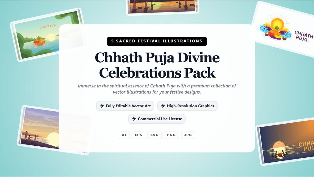Chhath Puja Divine Celebrations Social Media Banners – 5 Sacred Vector Illustrations Pack