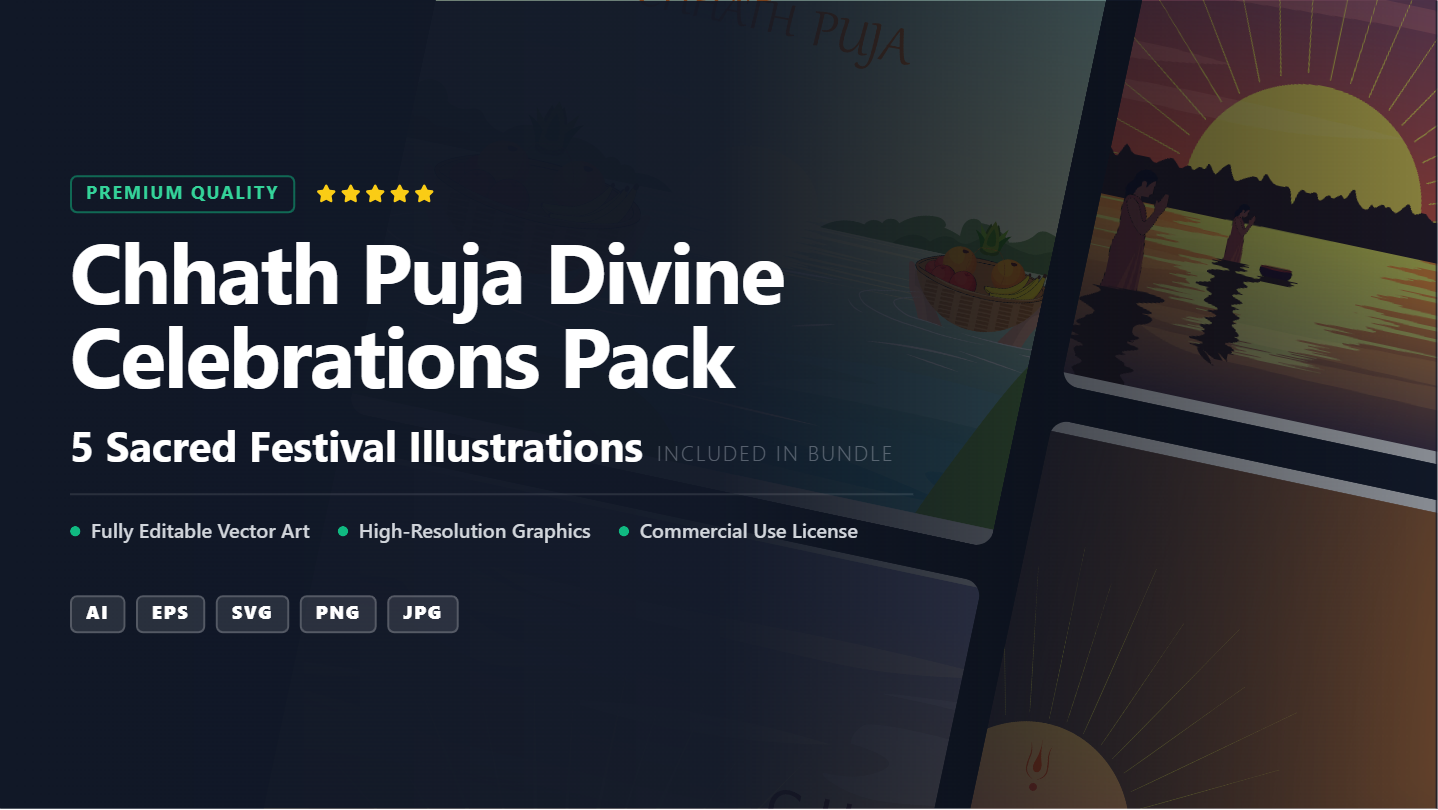 Chhath Puja Divine Celebrations Social Media Banners – 5 Sacred Vector Illustrations Pack