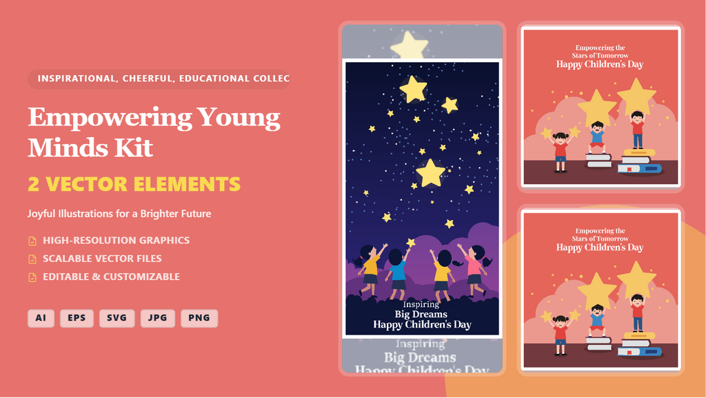 Empowering Young Minds Kit Social Media Banners – Inspirational Vector Graphics