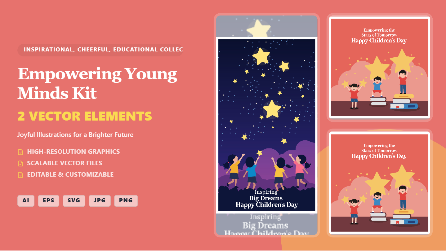 Empowering Young Minds Kit Social Media Banners – Inspirational Vector Graphics