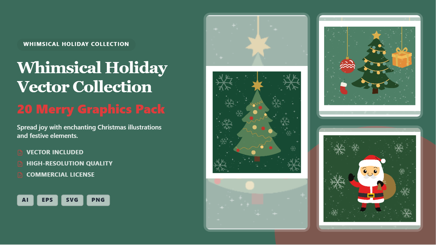 Whimsical Holiday Vector Social Media Banners – 20 Merry Christmas Graphics Pack