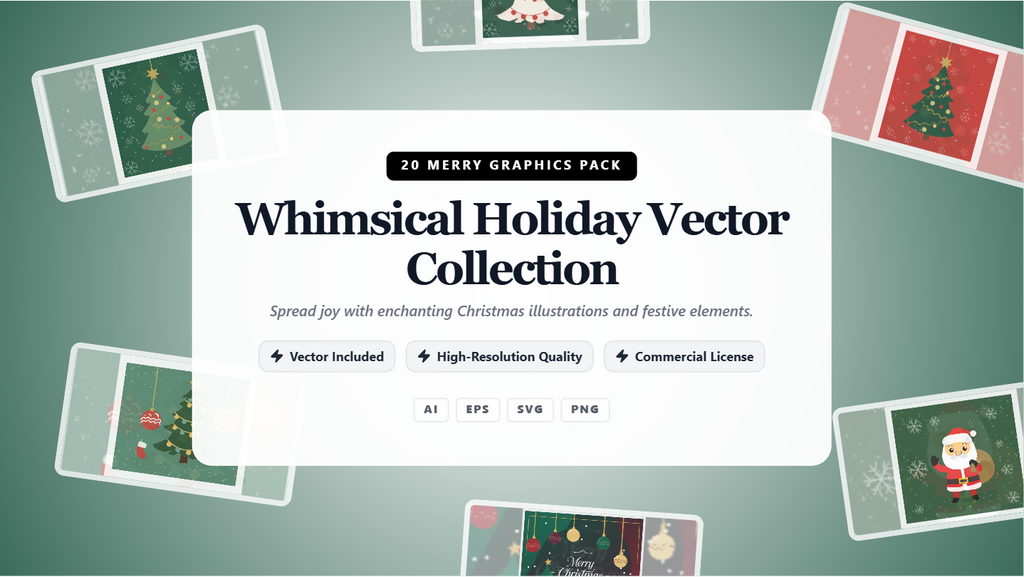Whimsical Holiday Vector Social Media Banners – 20 Merry Christmas Graphics Pack