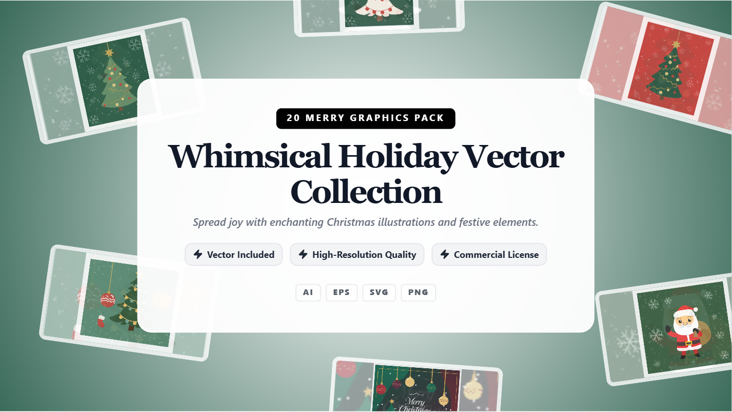 Whimsical Holiday Vector Social Media Banners – 20 Merry Christmas Graphics Pack