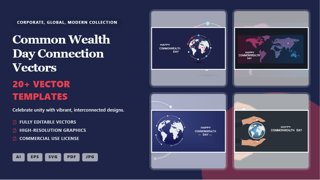 Common Wealth Day Social Media Banner Templates – Global Connection Vectors Pack