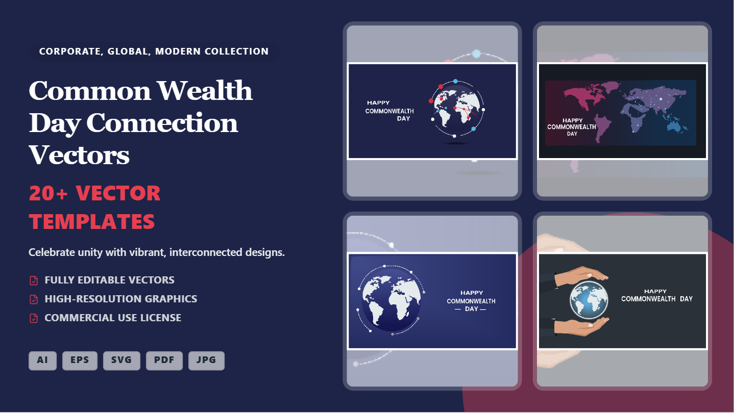 Common Wealth Day Social Media Banner Templates – Global Connection Vectors Pack