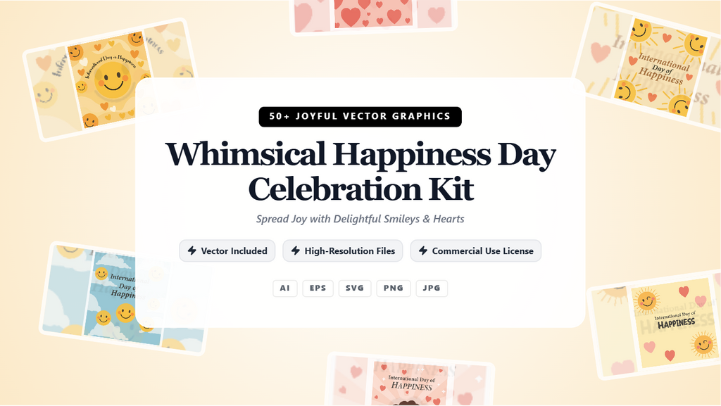 Whimsical Happiness Day Social Media Banner Kit – Joyful Smileys & Hearts Vector Graphics