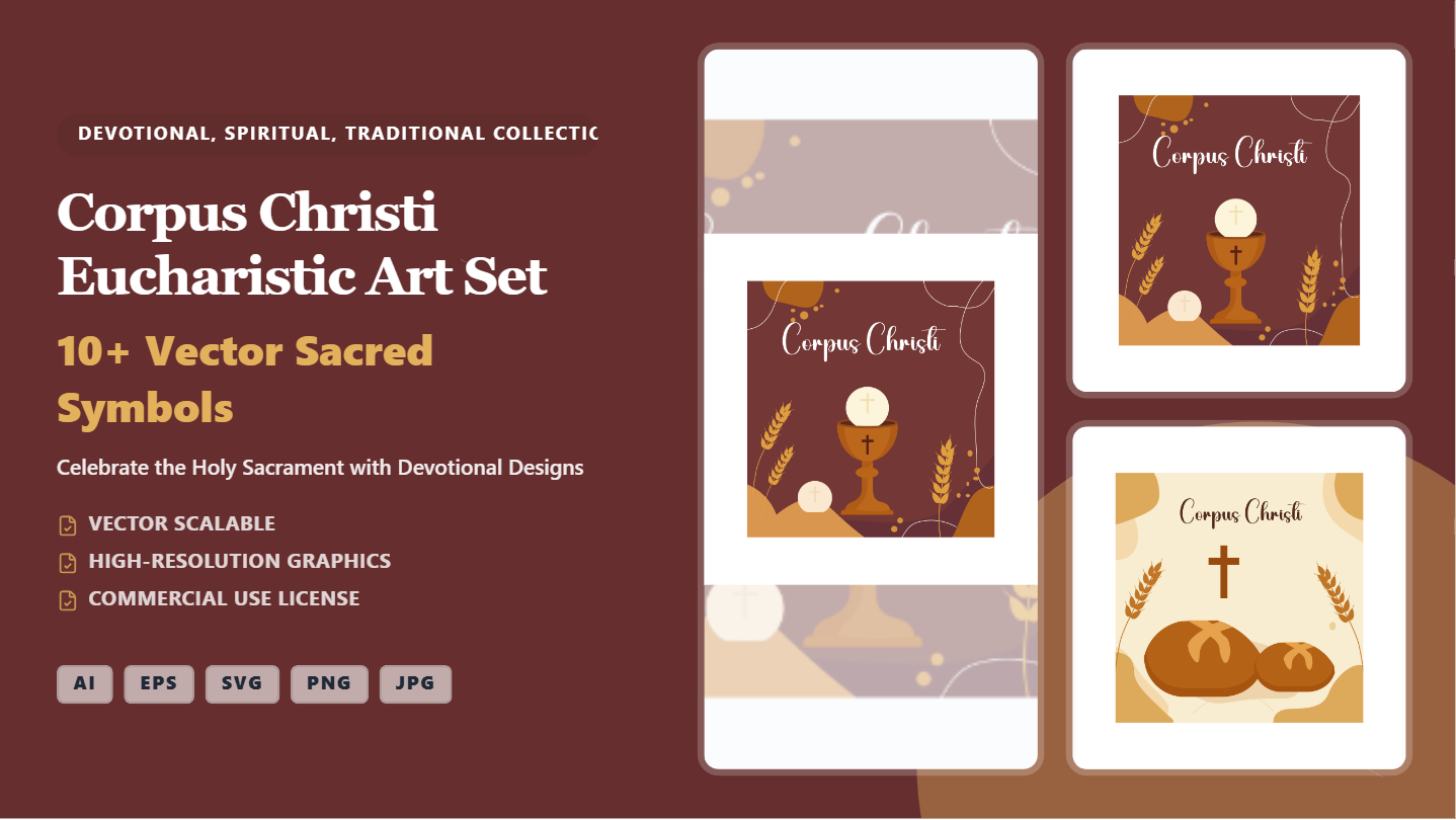 Corpus Christi Eucharistic Art Social Media Banners – Devotional Vector Graphics Set