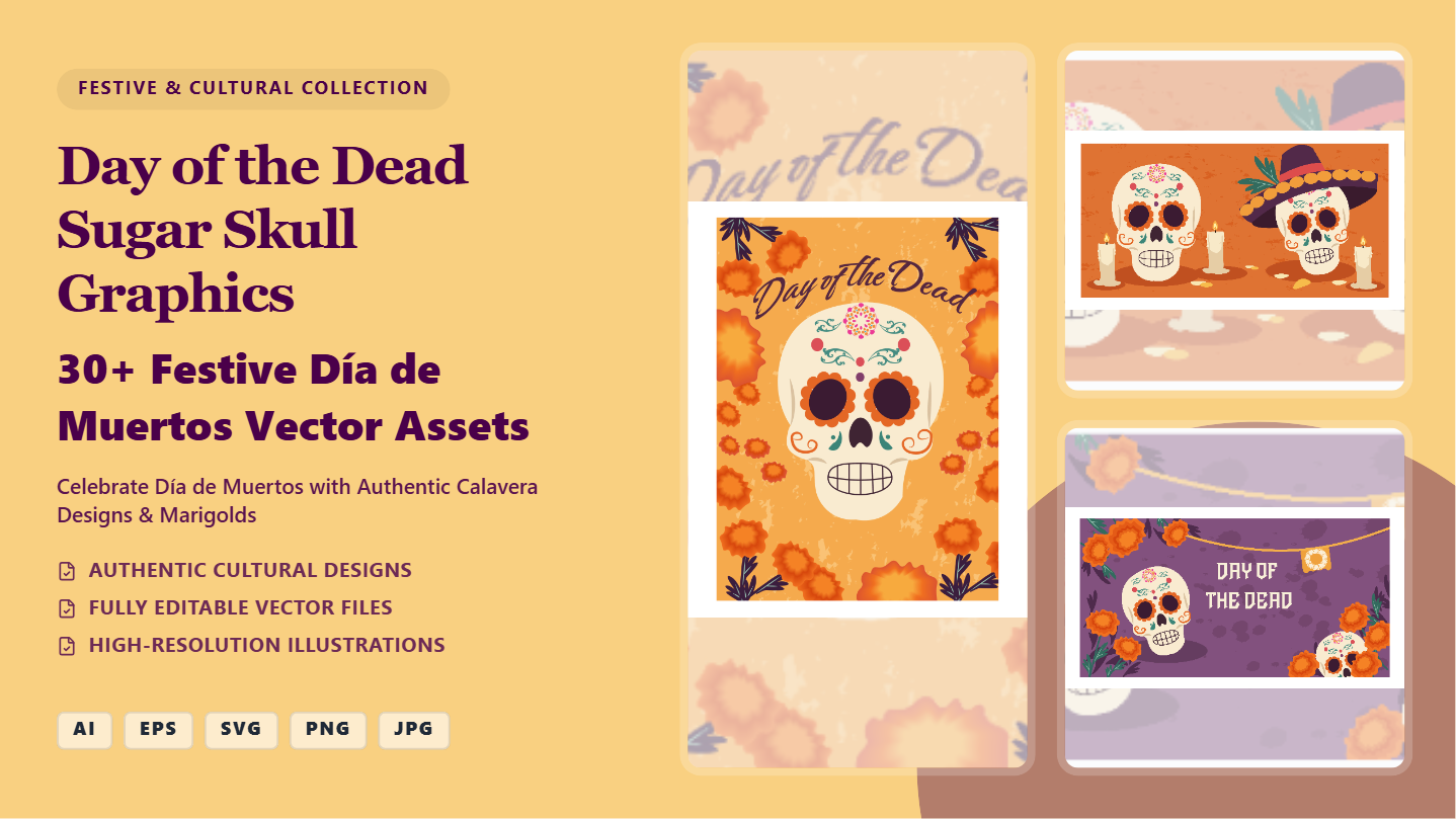 Day of the Dead Sugar Skull Graphics Social Media Banners – Festive Vector Collection