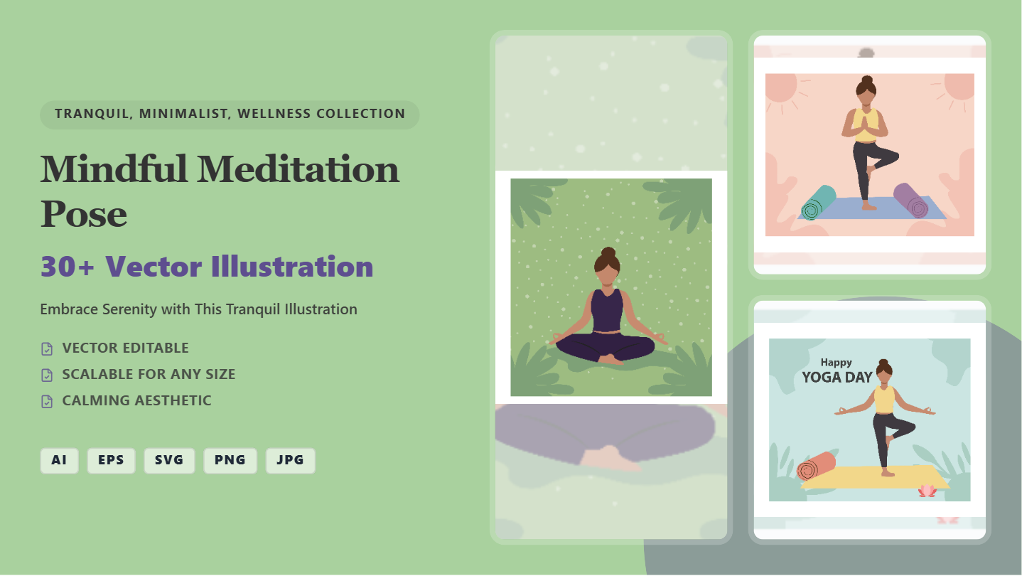 Mindful Meditation Pose Social Media Banner Pack – Tranquil Vector Illustrations