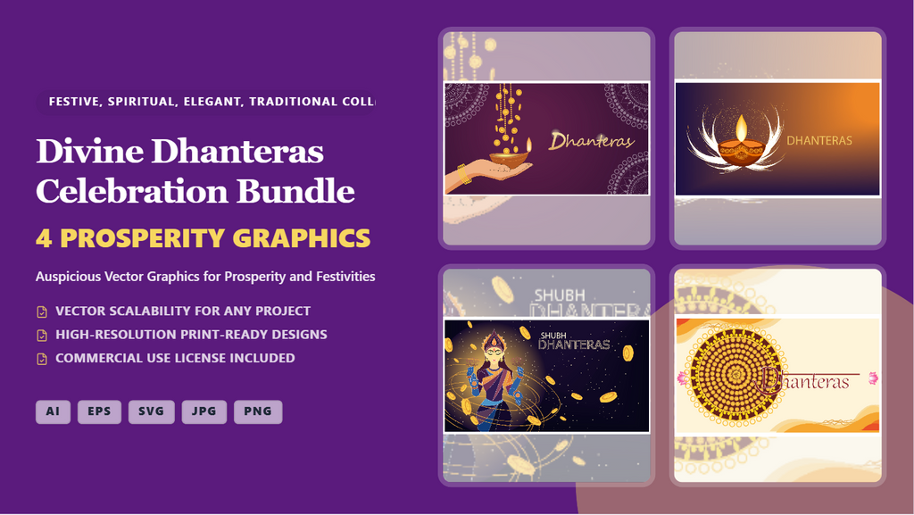 Divine Dhanteras Celebration Social Media Banner Bundle – Auspicious Vector Graphics