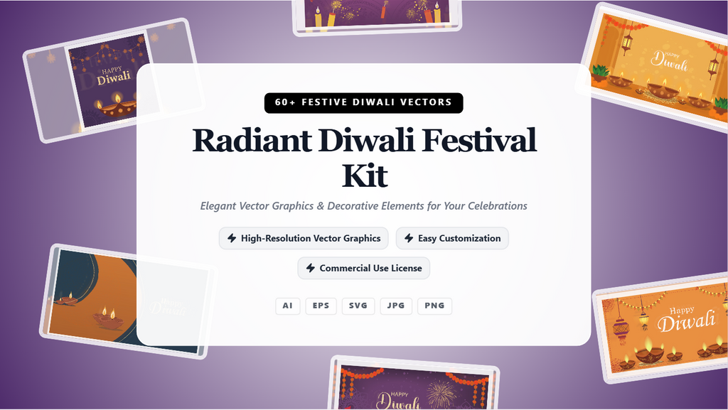 Radiant Diwali Festival Kit Social Media Banners – Elegant Vector Graphics & Templates