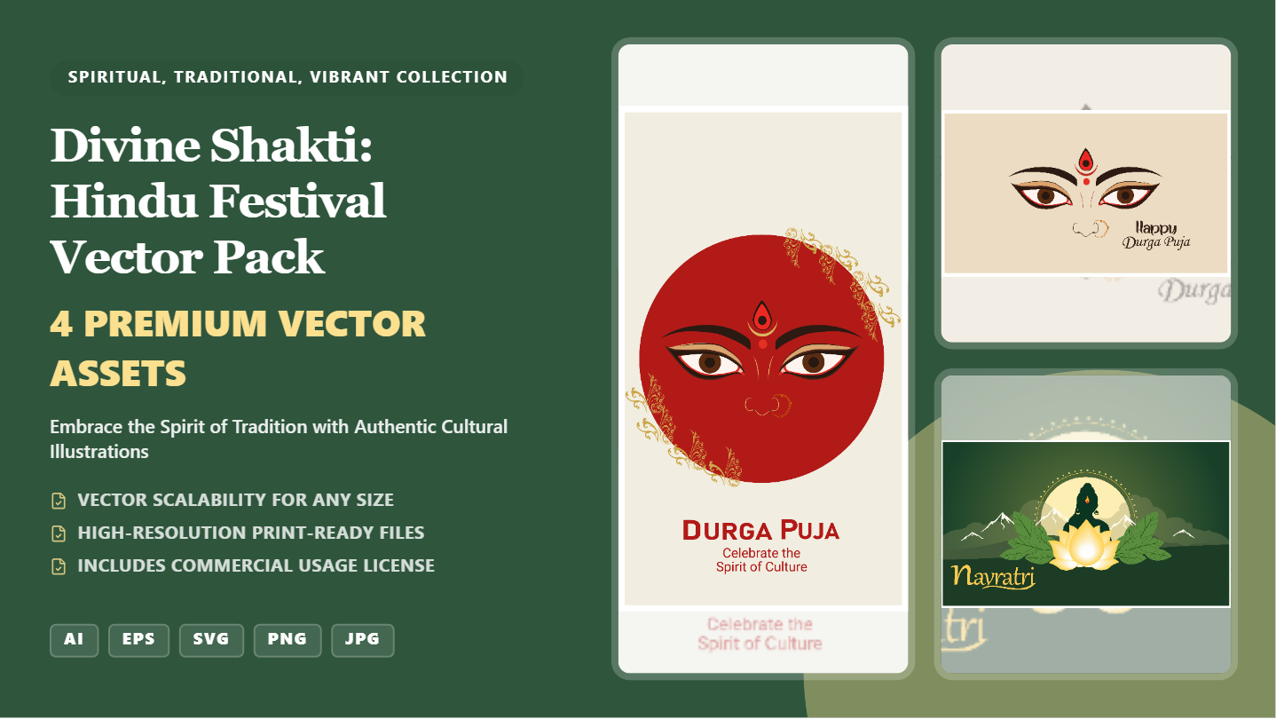 Divine Shakti: Hindu Festival Social Media Banner Pack – Cultural Vector Illustrations