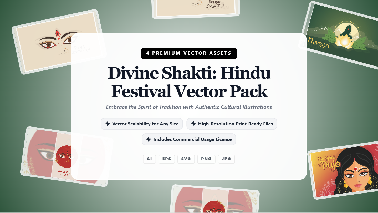 Divine Shakti: Hindu Festival Social Media Banner Pack – Cultural Vector Illustrations