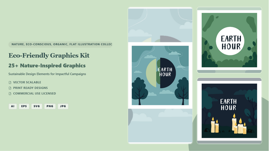 Eco-Friendly Earth Hour Social Media Banners – Nature-Inspired Vector Graphics Kit