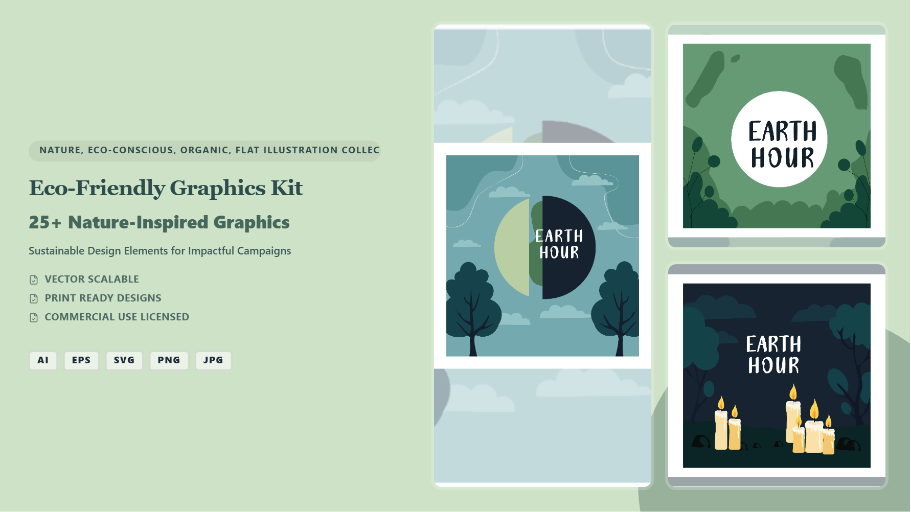 Eco-Friendly Earth Hour Social Media Banners – Nature-Inspired Vector Graphics Kit