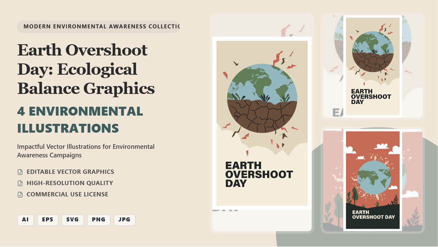 Earth Overshoot Day Ecological Balance Social Media Banners – Vector Illustrations