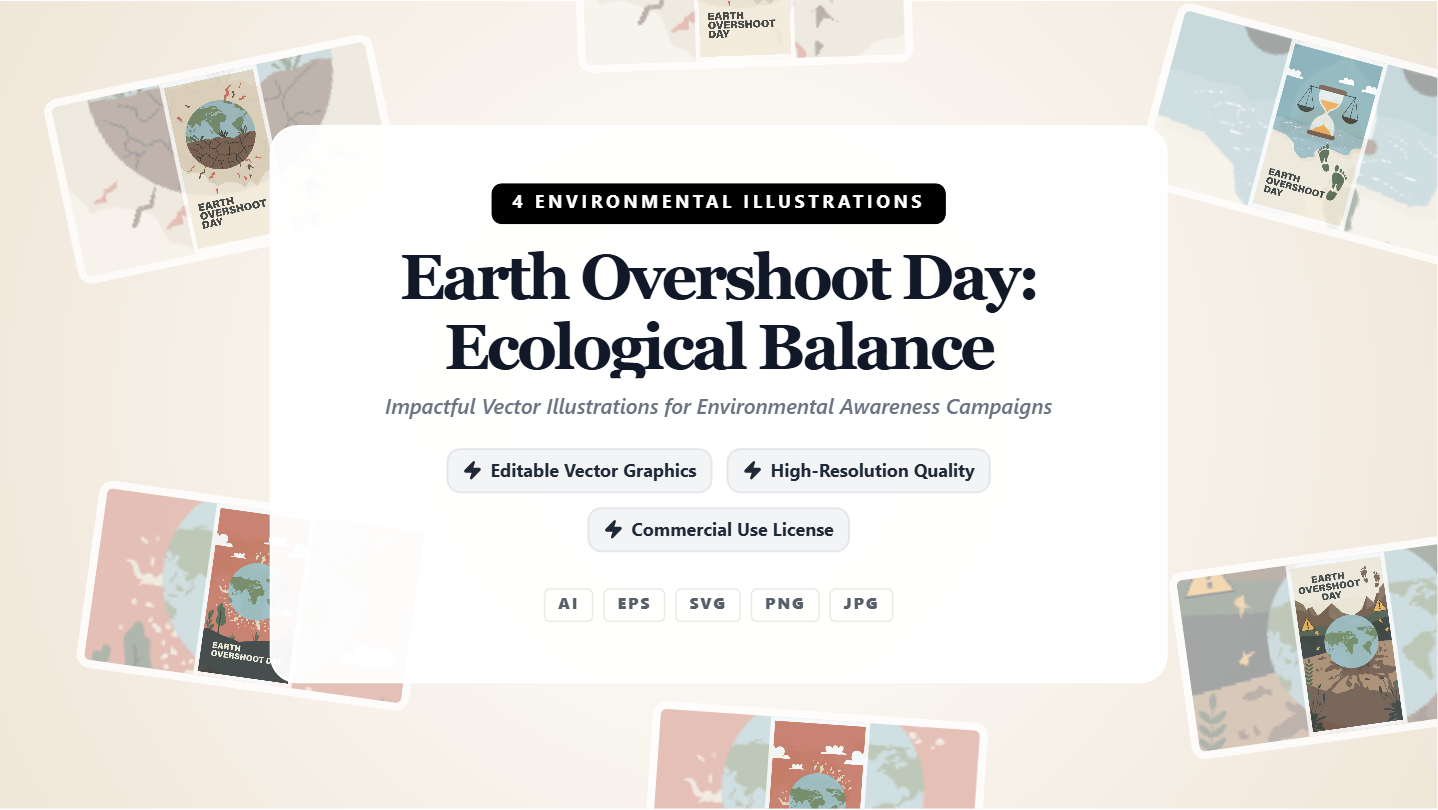 Earth Overshoot Day Ecological Balance Social Media Banners – Vector Illustrations