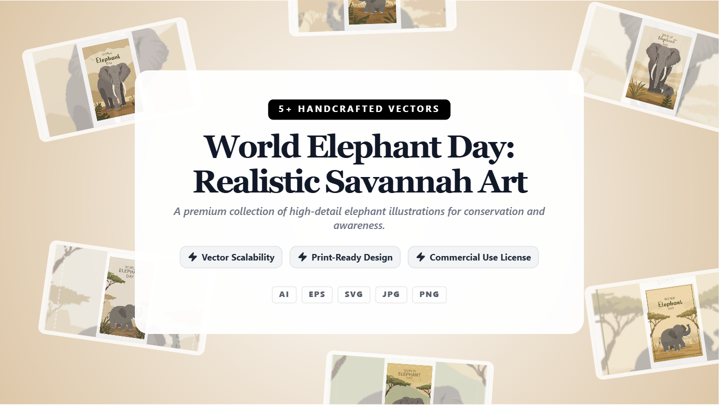 World Elephant Day Social Media Banners – Realistic Savannah Art Vector Collection