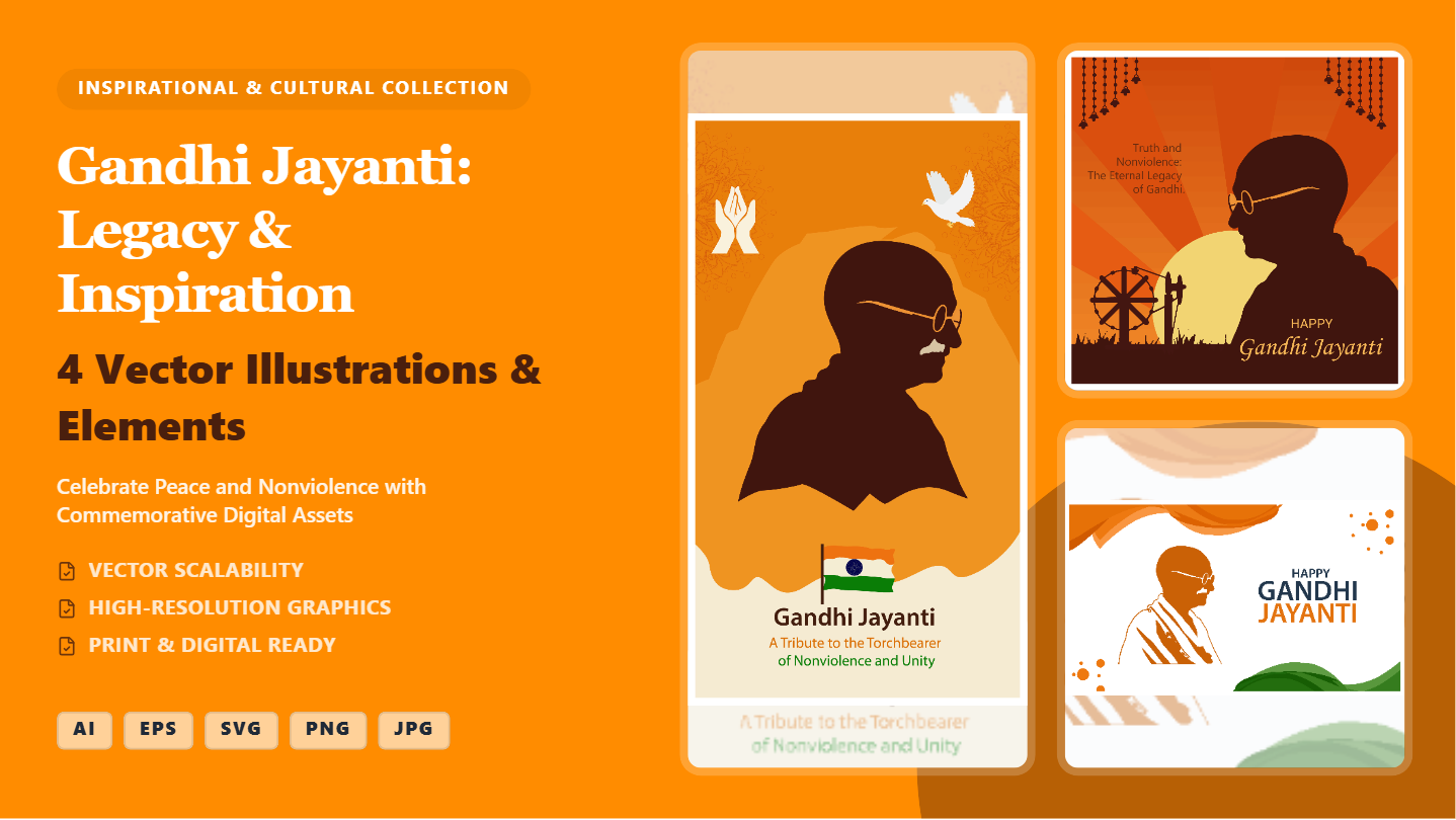 Gandhi Jayanti Legacy & Inspiration Social Media Banners – Premium Vector Collection