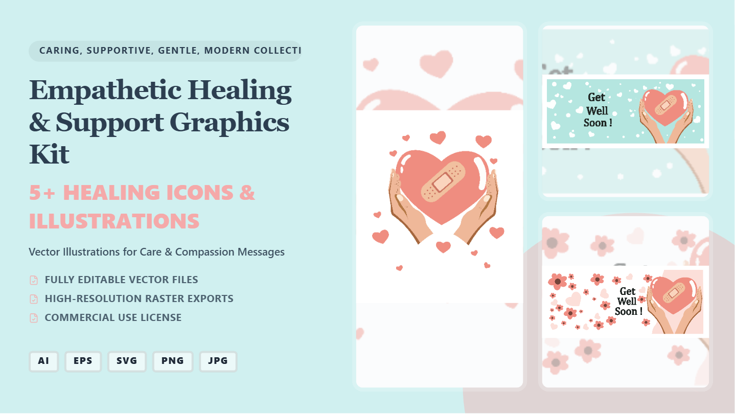 Empathetic Healing & Support Social Media Banners – Vector Graphics Kit