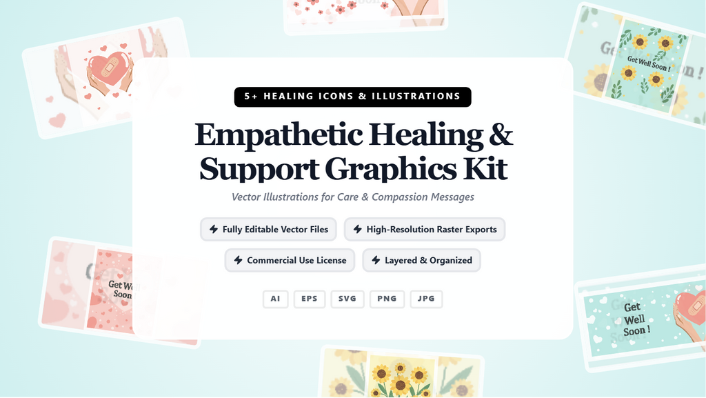 Empathetic Healing & Support Social Media Banners – Vector Graphics Kit