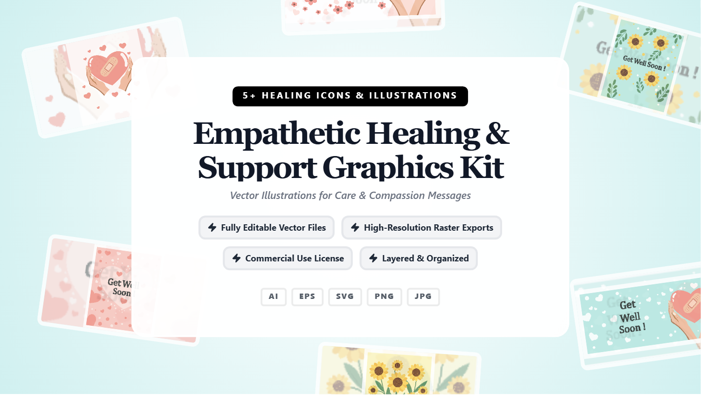 Empathetic Healing & Support Social Media Banners – Vector Graphics Kit