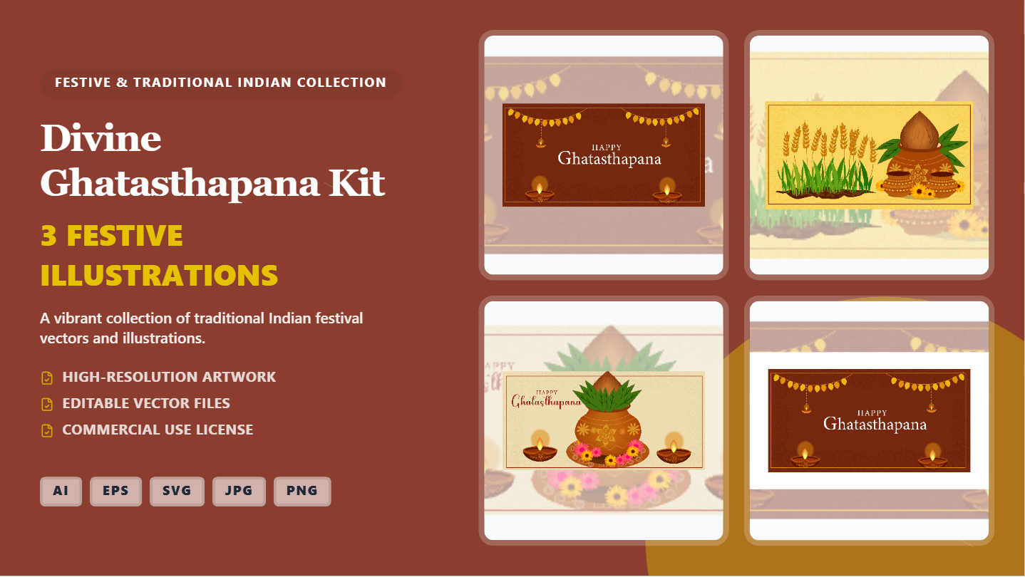 Traditional Indian Festival Social Media Banners – Divine Ghatasthapana Kit