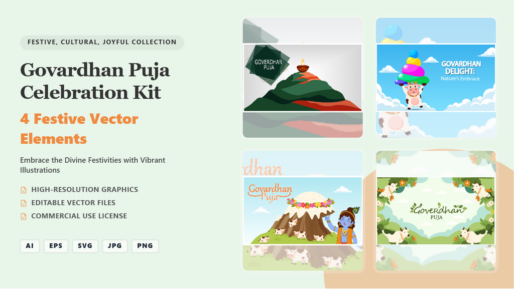Govardhan Puja Celebration Social Media Banner Kit – Festive Vector Illustrations