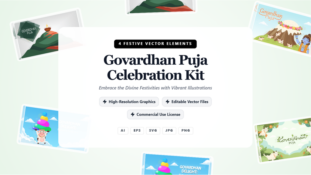 Govardhan Puja Celebration Social Media Banner Kit – Festive Vector Illustrations