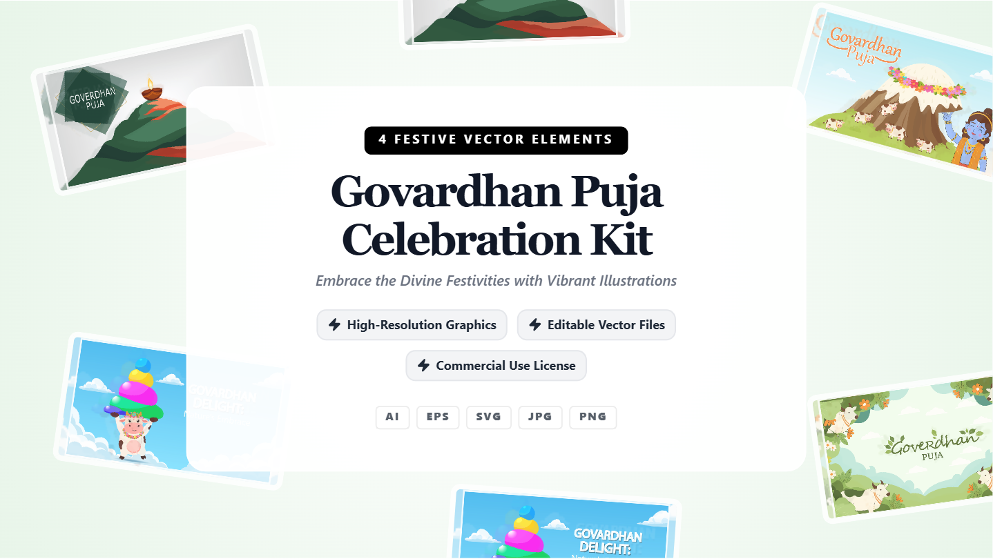 Govardhan Puja Celebration Social Media Banner Kit – Festive Vector Illustrations