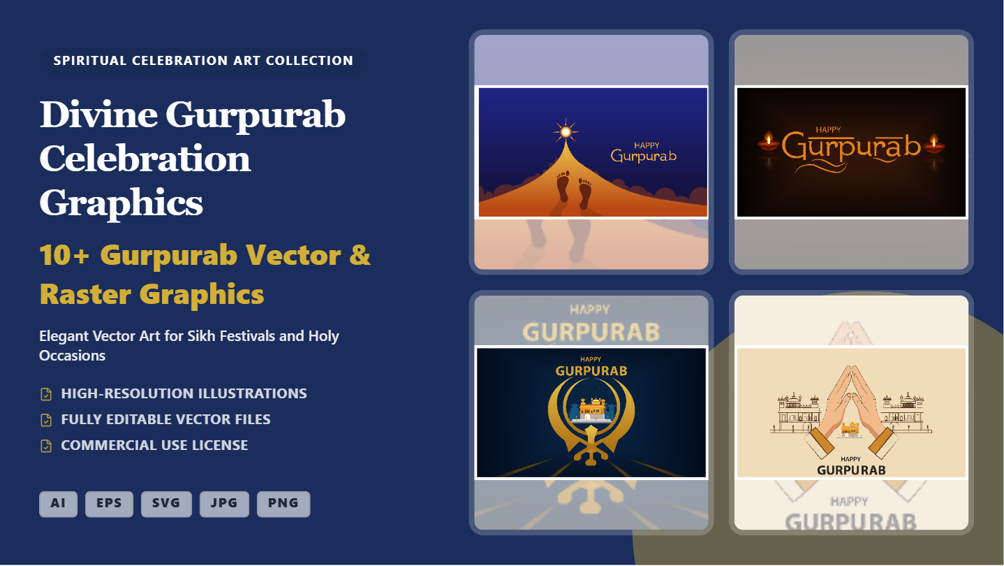 Divine Gurpurab Social Media Banners – Elegant Vector & Raster Graphics Pack