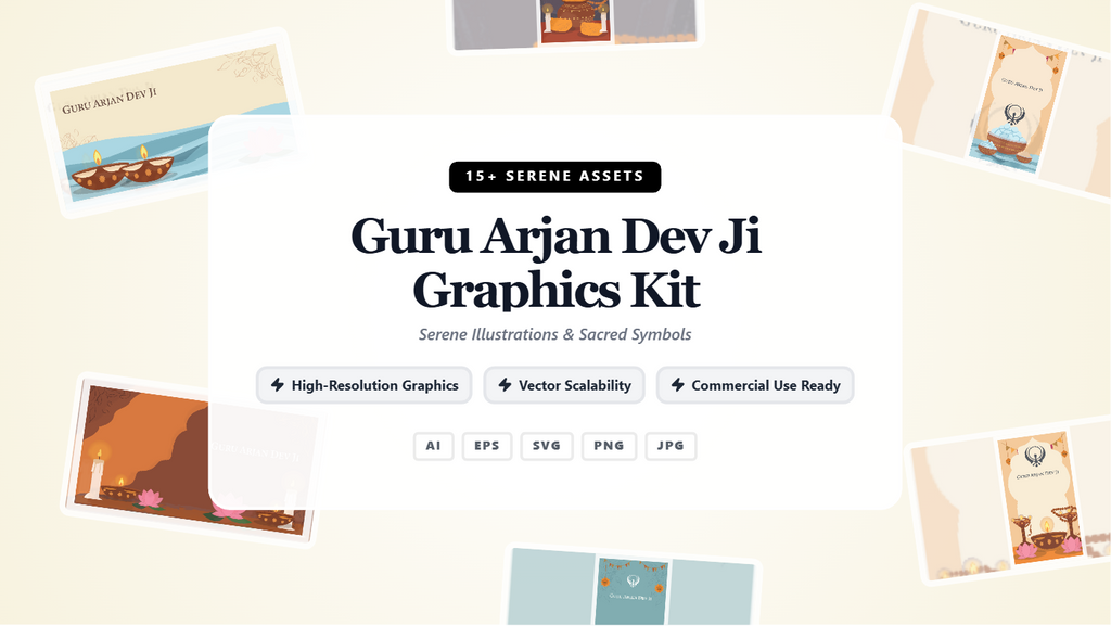 Guru Arjan Dev Ji Graphics Kit – Serene Social Media Banners & Sacred Illustrations